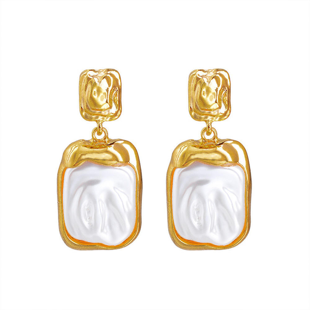 French Vintage Gold Plated Square Earrings Elegant Concave Convex Geometric Stud Earrings For Women