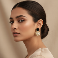 14k Gold Plated Retro Square Zircon Pearl Hollow Drop Earrings