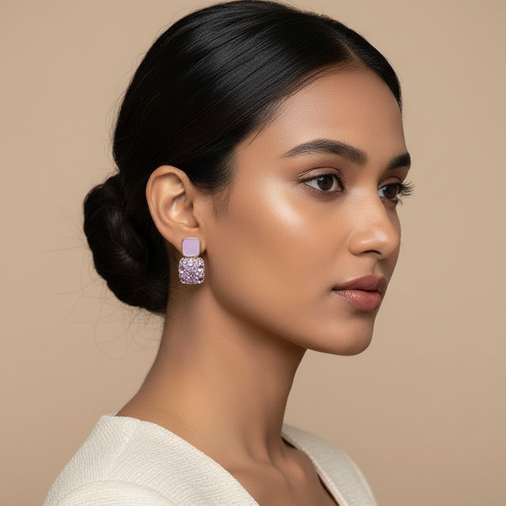 Elegant Purple Crystal Square Earrings for Women Light Luxury High-End